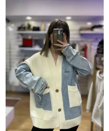Denim detaylı tasarım ceket&hırka