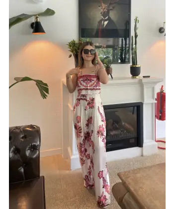 Desenli Pembe Saten Tulum