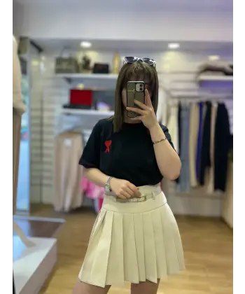 Double kemerli piliseli etek