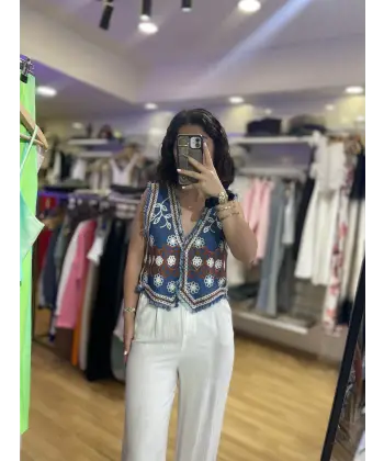 Etnik desen nakışlı yelek
