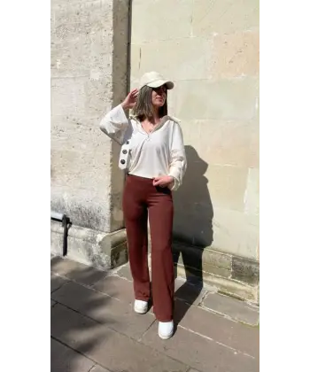 Flare Kesim Kahve Pantolon