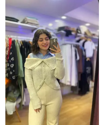 Gömlek detaylı kayık taka triko