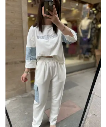 Happines denim detaylı takım