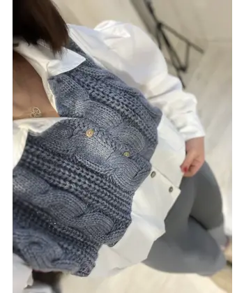 İndigo triko detaylı tasarım gömlek