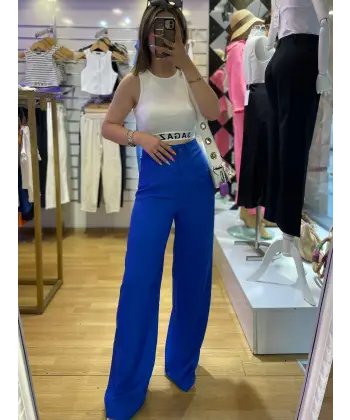 Keten Saks Mavisi Palazzo