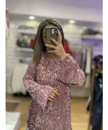 Kurdele detaylı pul payet elbise