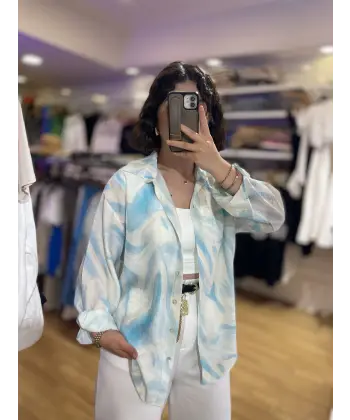 Mavi geçişli tensel gömlek