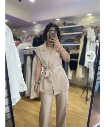 Modal tensel yelekli kuşaklı takım