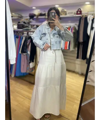 Müslin astarlı beyaz uzun etek