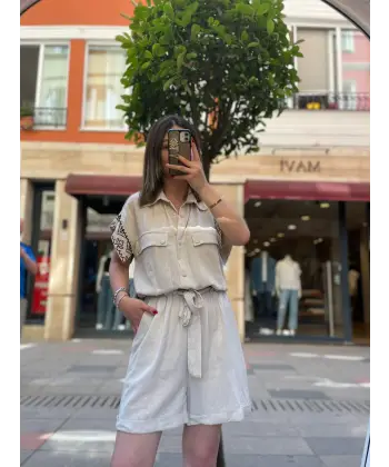 Nakışlı Şortlu Tulum