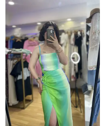 Orj marka renkli saten etek takım