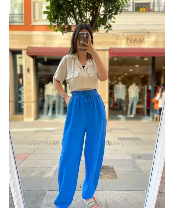 Saks Mavisi Keten Şalvar Pantolon