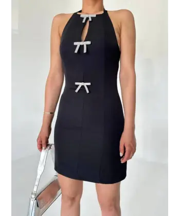 Taş fiyonk detaylı orj marka elbise