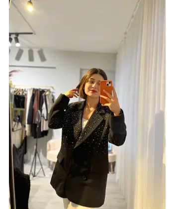 Taş işlemeli siyah blazer ceket