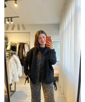 tasarım astarlı siyah peluş yelek