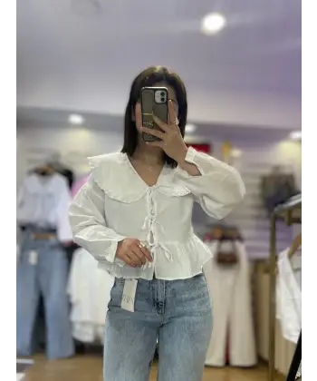 Tasarım bağlama detaylı poplin gömlek