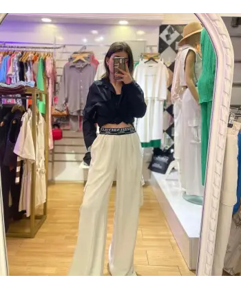 Tasarım Beli Yazı Detaylı Keten Palazzo