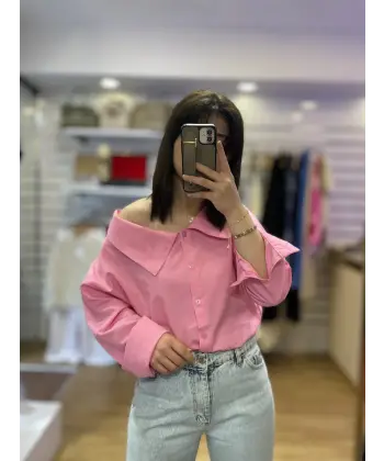 Tasarım düşük omuz poplin gömlek