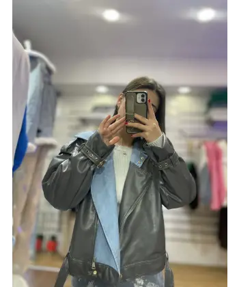 Tasarım Garnili Deri Ceket