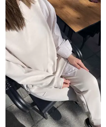 Tasarım gömlek detaylı modal kumaş takım