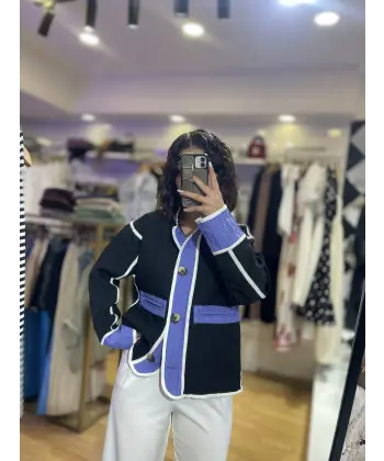 Tasarım şerit detaylı mix kapitone ceket