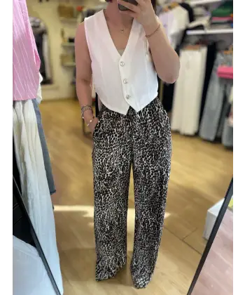 Viskon leopar beli lastikli palazzo