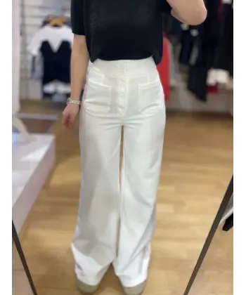 Yüksek bel düğme detaylı palazzo pantolon