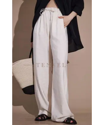 Yüksek bel tensel kumaş palazzo