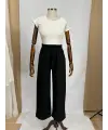 Beli lastikli keten Palazzo pantolon