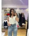 Beyaz denim yelek