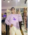Kuş Nakışlı Kapüşonlu Sweatshirt