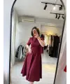 Midi boy tok kumaş volanlı bordo elbise