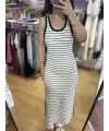 Orj marka çizgili askılı elbise