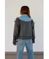 Tasarım Garnili Deri Ceket