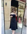 Tasarım kol detaylı siyah midi elbise