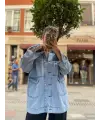 Washington Baskılı Oversize Denim Ceket