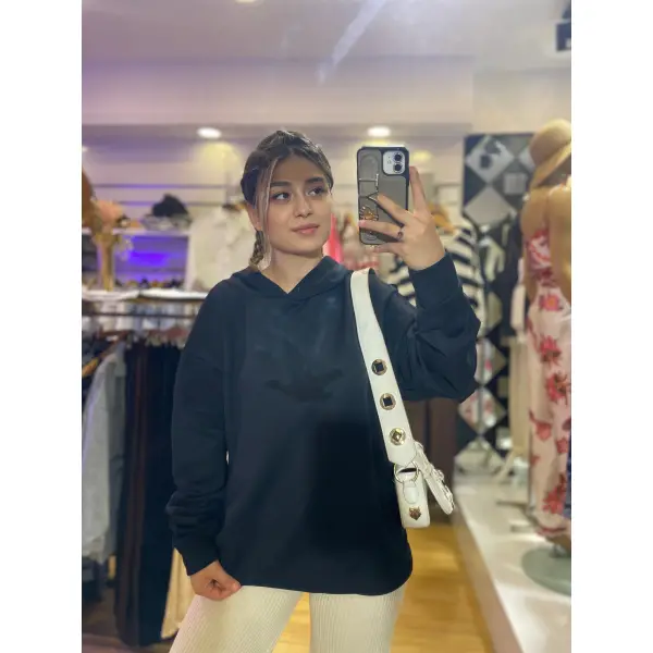 Kuş Nakışlı Kapüşonlu Sweatshirt