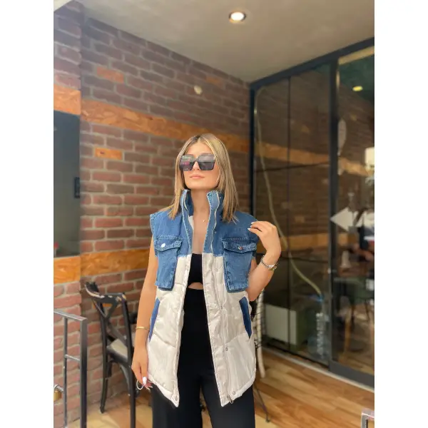Denim Detaylı Tasarım Şişme Yelek