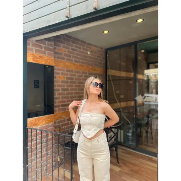 Düğmeli Crop&Pantolon Takım