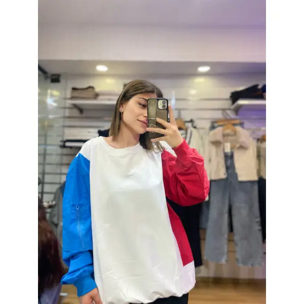 Tasarım Renkli Paraşüt Kol Sweat