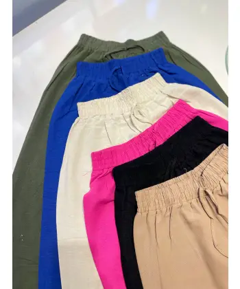 Beli lastikli keten Palazzo pantolon