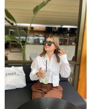 Cep Detaylı Tasarım Crop Gömlek