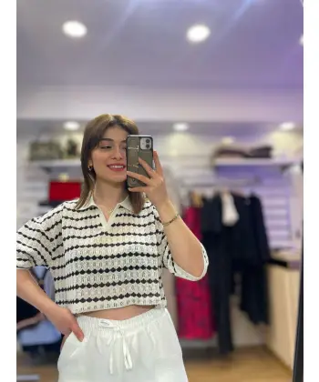 Etnik desenli merserize bluz