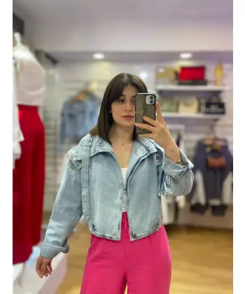 Taş detaylı tasarım denim ceket