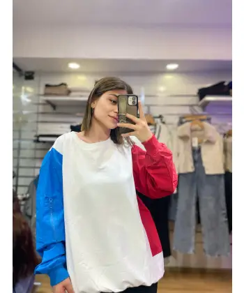 Tasarım Renkli Paraşüt Kol Sweat