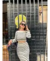 Çizgili Triko Etekli Takım