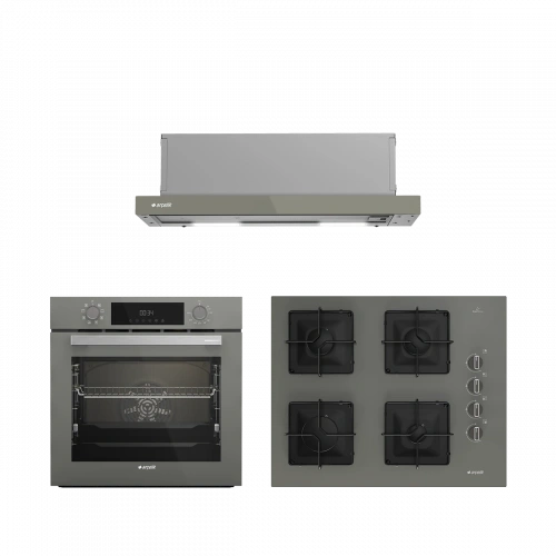 Arçelik Aspiratörlü Buhar Destekli Gri Cam Ankastre Set