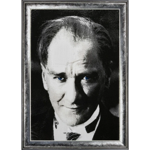 Gümüşsuyu Çerçeveli Atatürk Portresi Duvar Halısı-Antrasit