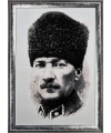 Gümüşsuyu Çerçeveli Atatürk Portresi Duvar Halısı-Gri