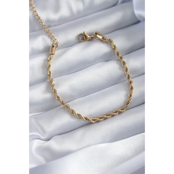 316L Çelik Gold Renk Burgu Zincir Model Kadın Bileklik